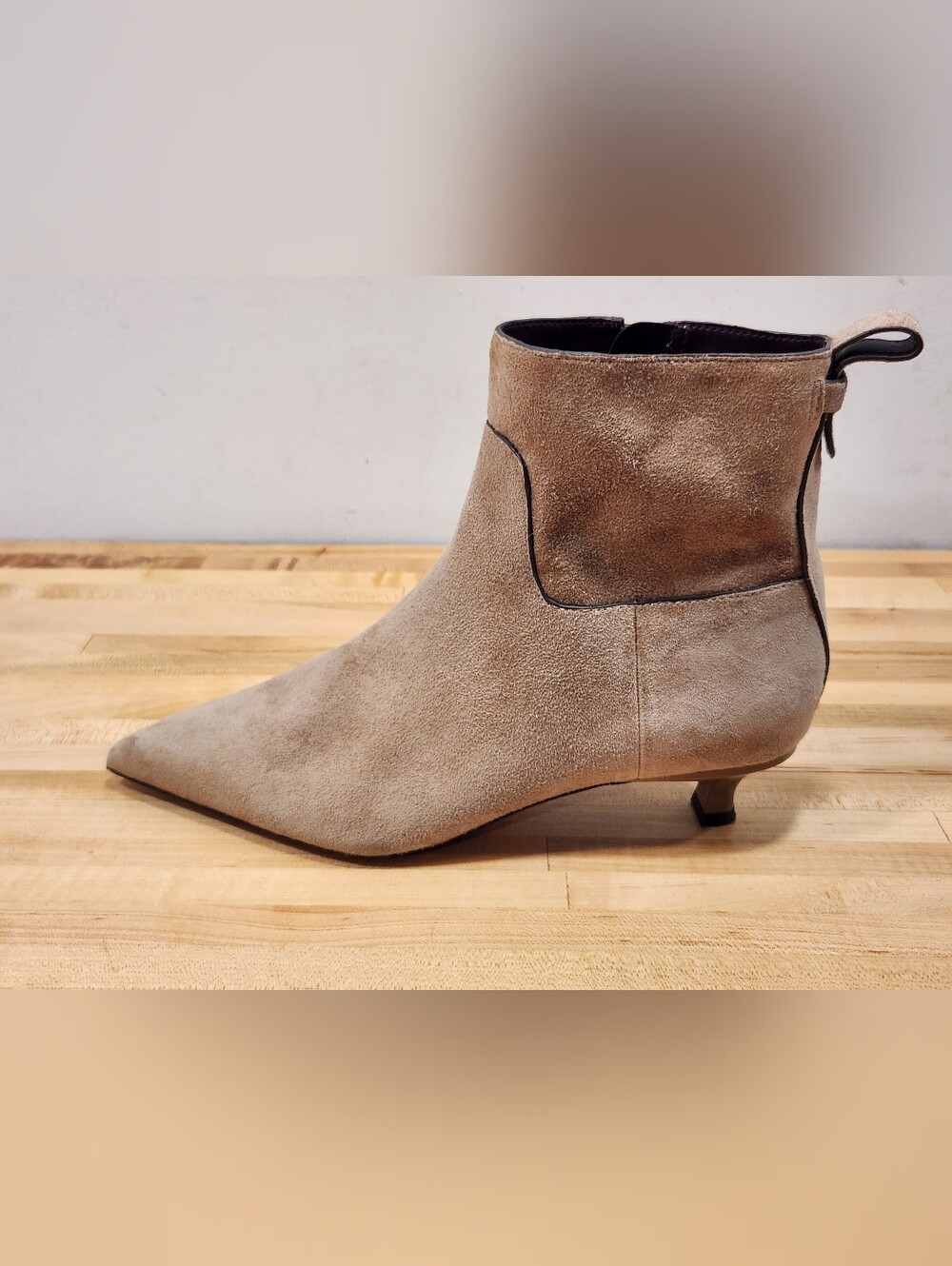 SARTO By Franco Sarto Mala Taupe Leather Kitten Heel Pointed Toe Bootie Boot 6M - Picture 10 of 14